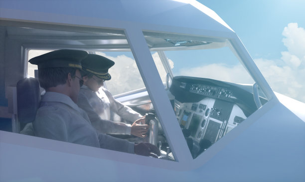 一名飞行员在一架客机的机舱内渲染3D图片下载