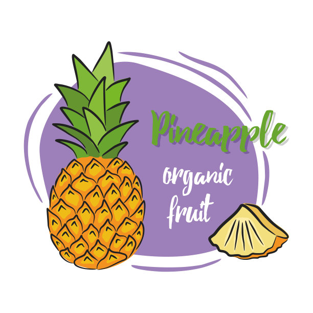 明亮的矢量插图菠萝整体和切片上的彩色背景。图片下载