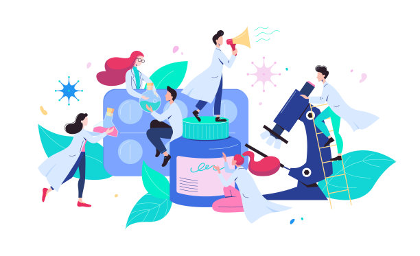 现代科学家发明了新的药物。平面向量插图图片下载