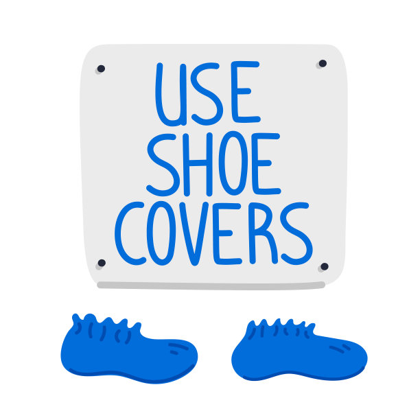 鞋套的迹象。蓝色的鞋套和白色背景的墙壁标志。医院设备。简单的平面风格矢量插图图片下载