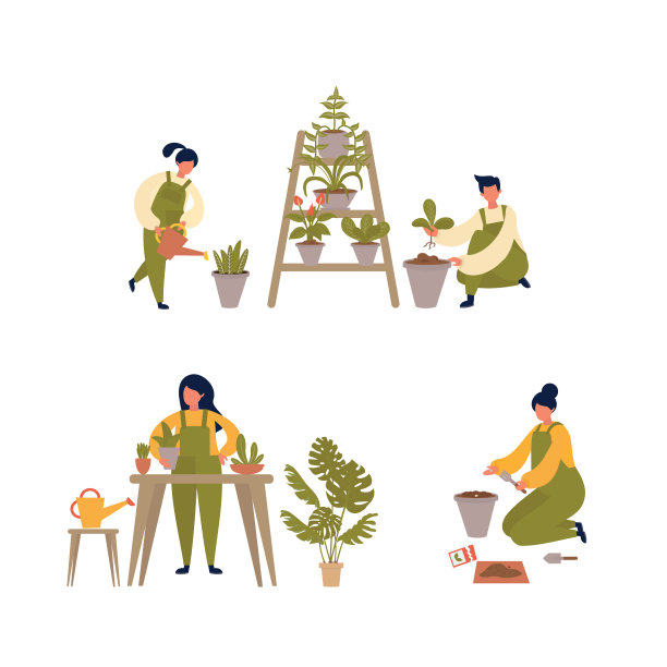 种植、种植和园艺的概念与小人。图片下载