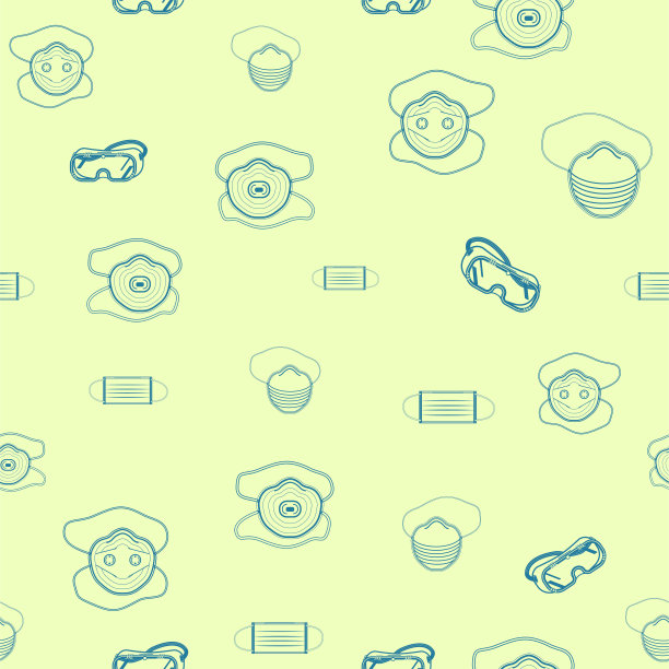 矢量无缝带轮廓图案的医用专业防护面罩和安全眼镜、护目镜图片下载