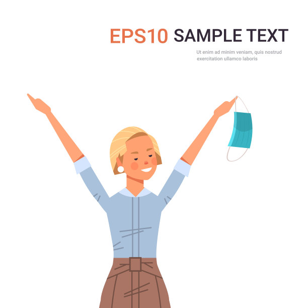 手持医用口罩的妇女战胜新冠肺炎，女孩庆祝战胜新冠肺炎图片下载