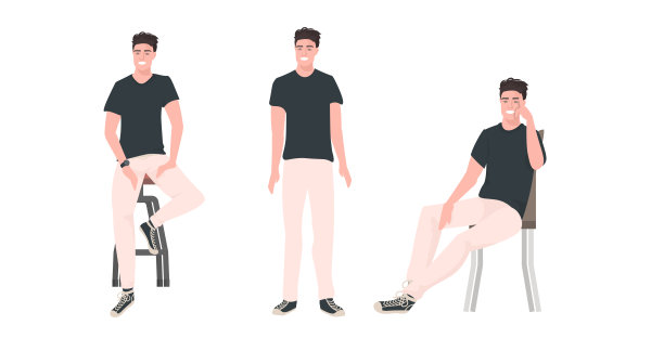 设定年轻人不同姿势的男性卡通人物集合全长横卧图片下载