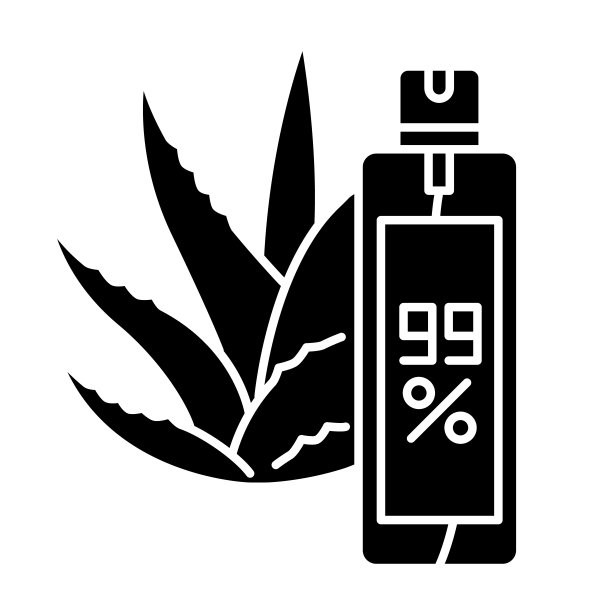 气溶胶黑色符号图标。芦荟应急喷雾。基于植物的发胶。用于愈合和保湿的草药提取物。白色空间上的剪影符号。向量孤立的插图图片下载