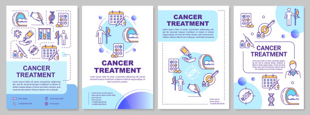 癌症治疗手册模板。化疗。传单，小册子，传单印刷，封面设计与线性图标。肿瘤药物治疗。矢量布局杂志，报告，广告海报图片下载