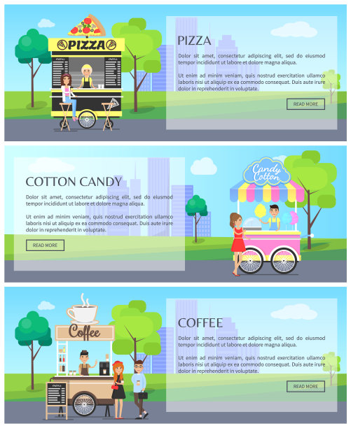 比萨和咖啡网页矢量插图图片下载