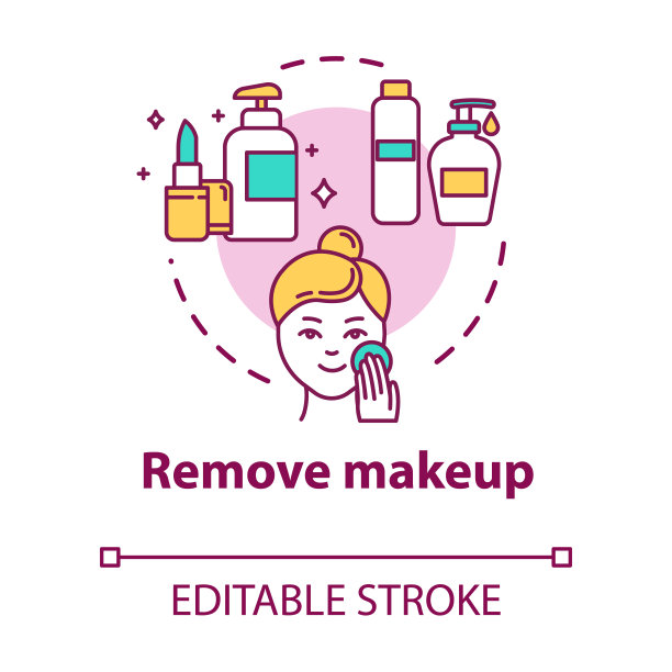 卸妆、护肤、卫生程序概念图标。洁面步骤，肌肤净化理念细线插画。矢量隔离轮廓RGB彩色绘图。可编辑的中风图片下载