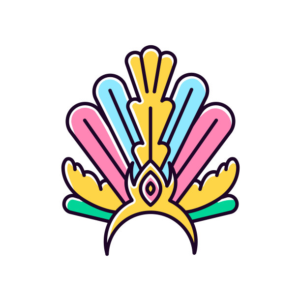 巴西狂欢节头饰黄色RGB颜色图标。用羽毛王冠。民族穿。传统节日。国定假日。化装游行。孤立的矢量图图片下载