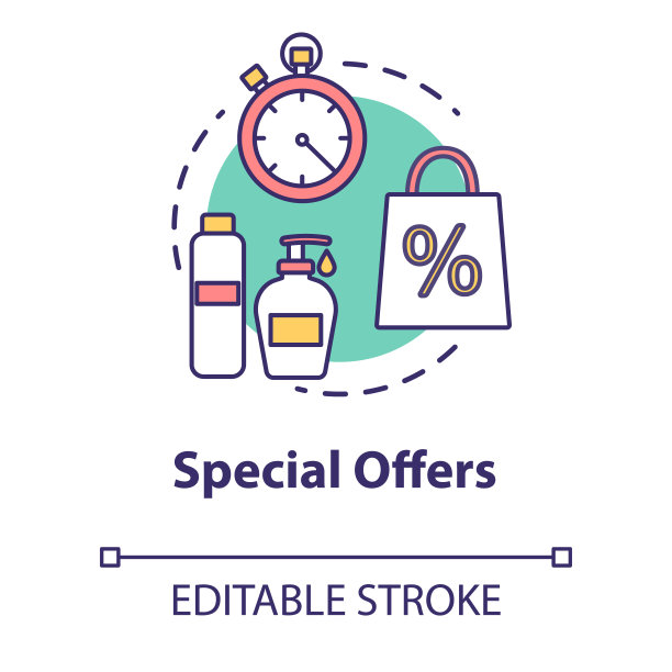 特别优惠，折扣，销售概念图标。化妆品销售，便宜货，广告宣传创意细线插图。矢量隔离轮廓RGB彩色绘图。可编辑的中风图片下载