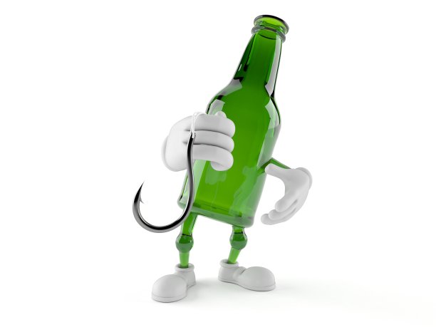 绿色玻璃瓶字符持有鱼钩图片下载