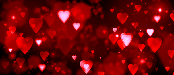 情人节，爱情，迷离，浪漫，红心，抽象的背景，心形的散景，明亮，灯火图片下载