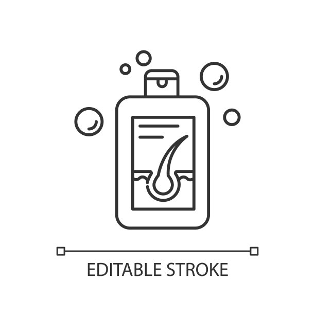 洗发水像素完美线性图标。帮助脱发的产品。皮肤病学和卫生。细线可定制的插图。轮廓的象征。矢量孤立轮廓绘制。可编辑的中风图片下载