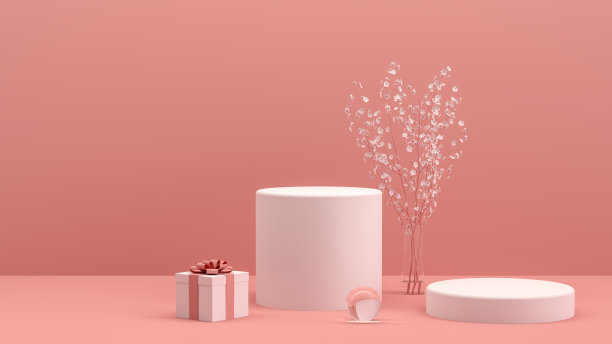 3D空产品架，平台，讲台与礼盒和花，最小的设计图片下载