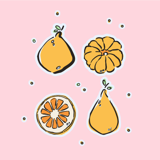 彩色手绘水果在矢量。当代可爱明亮的夏季印花与流行的颜色图片下载