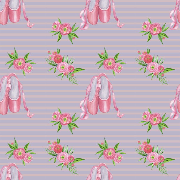 无缝图案与粉色芭蕾舞鞋。舞蹈背景图片下载