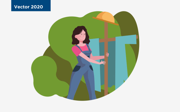 女农夫正在放置稻草人图片下载