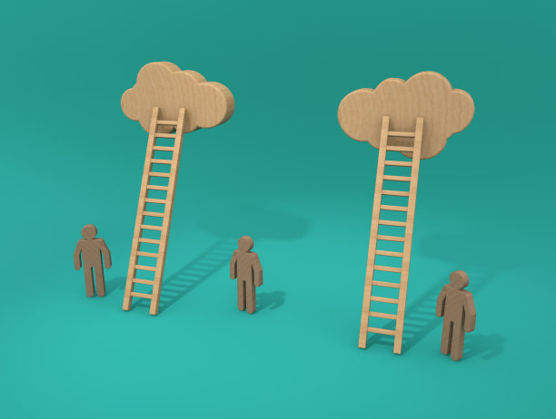 3人。云层和梯子。三维渲染图片下载