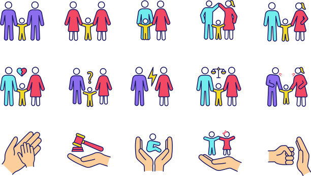 儿童监护颜色图标集图片下载