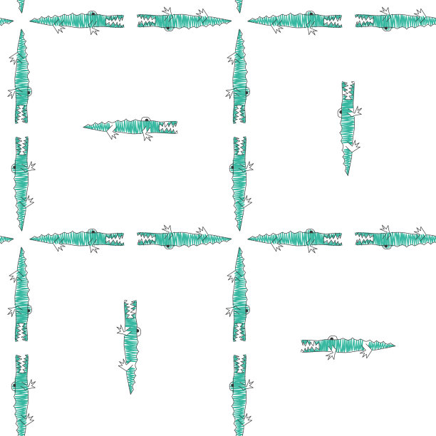 幼稚无缝图案与手绘鳄鱼。丛林中的动物。适用于织物、纺织品及其它表面。创造性的向量背景图片下载