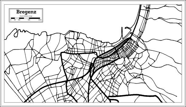 布雷根茨奥地利城市地图黑白复古风格。略图。图片下载