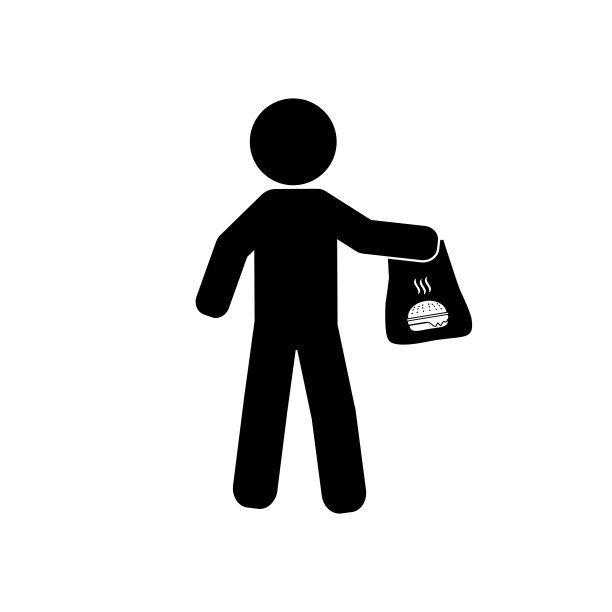 外卖服务：配送员送餐矢量图标图片下载
