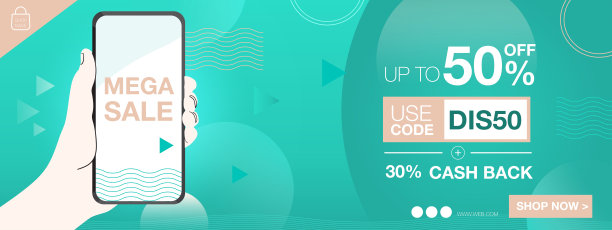 矢量折扣横幅模型与手持移动和设计布局背景的产品广告展示在在线媒体上图片下载