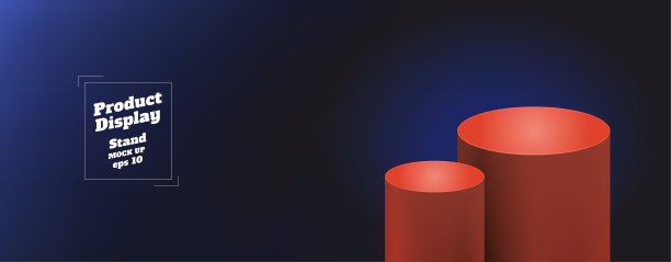 矢量工作室背景渐变浅蓝色到海军蓝与橘红色圆形亭站，产品显示与复制空间显示内容设计。网站上产品广告的横幅图片下载