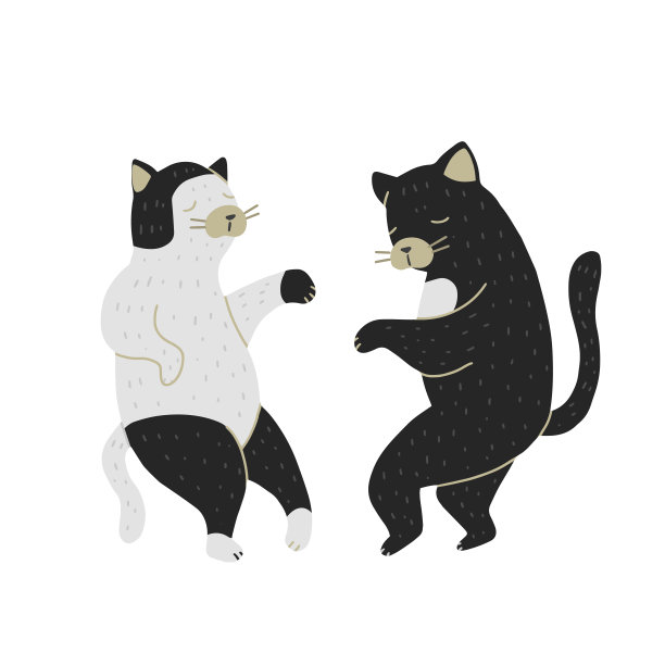 跳舞的猫孤立在白色背景。派对上的情侣。图片下载