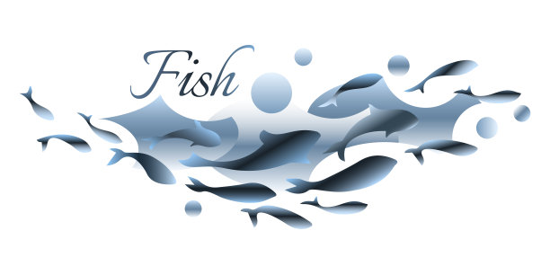 装饰性的鱼群。标志设计模板。图片下载