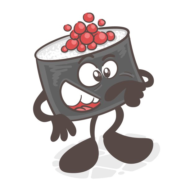 寿司。一个有趣的卡通人物。亚洲美食。矢量插图孤立在白色背景图片下载