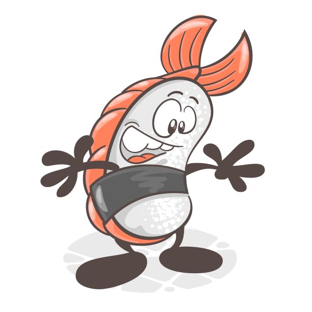 寿司。一个有趣的卡通人物。亚洲美食。矢量插图孤立在白色背景图片下载