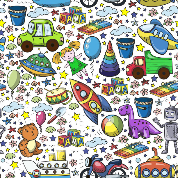 婴儿玩具。矢量平面风格卡通插图。木制和塑料玩具，乐趣和活动。幼儿园,托儿所。图片下载