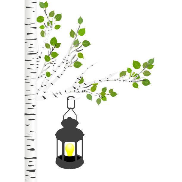 一盏挂在橡树树枝上的路灯图片下载