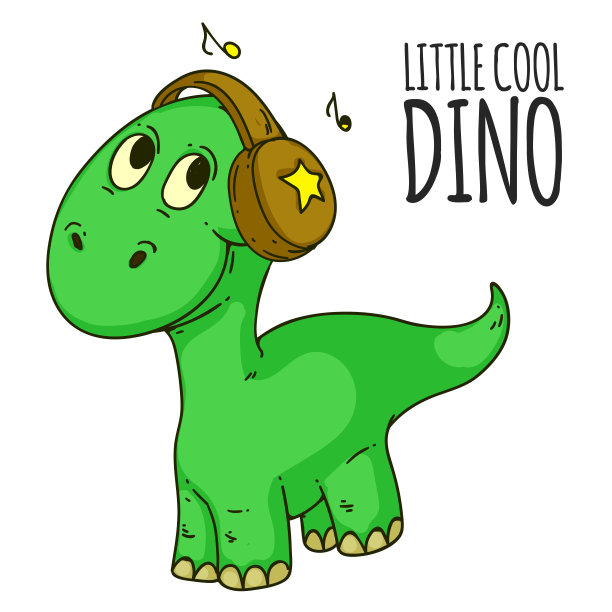 酷恐龙，恐龙听音乐。卡通儿童吉祥物，儿童服装。时尚的插图t恤设计图片下载