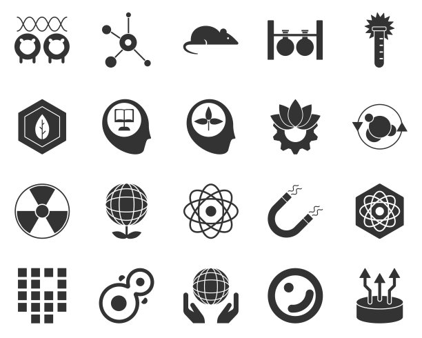 增长、生物学：生物工程Glyph图标集。用于健康、研究、材料创造的生物技术。分子生物学、生物医学和分子工程图片下载