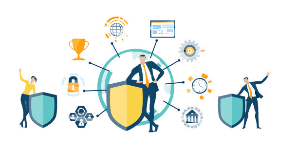 商人，安全支持团队，盾牌代表互联网安全和数据保护。图片下载