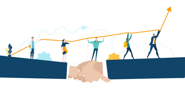 一群人举着箭头，象征着成功和共同努力。素材图片