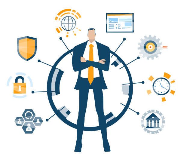 商人和通信图标，代表忙碌的生活和控制和支持业务发展的能力图片下载