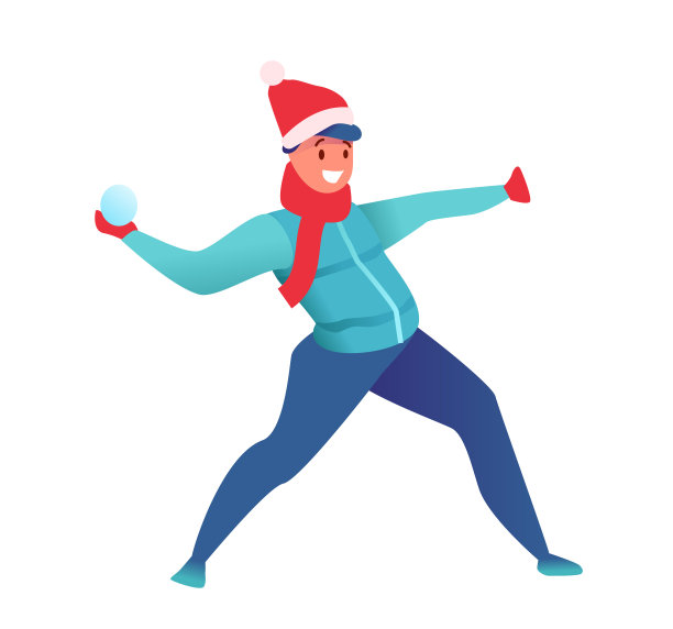 年轻人向量平圣诞老人帽滚雪球图片下载
