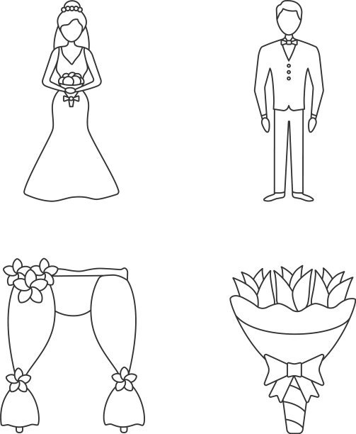 婚礼规划线性图标集图片下载