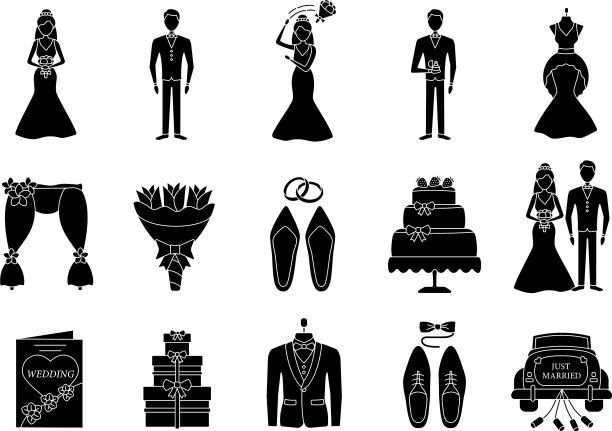 婚礼计划字形图标集图片下载