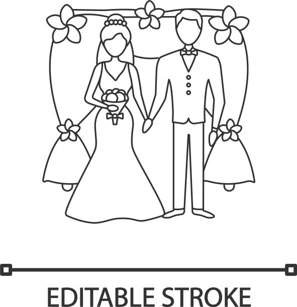 新娘和新郎的线性图标图片下载