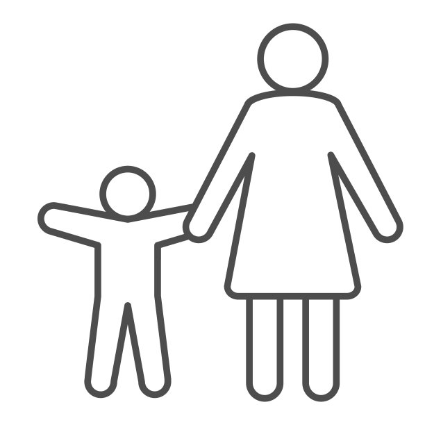 母亲与孩子细线图标，儿童保护符号，父母和孩子剪影矢量标志在白色的背景，母亲和儿子的图标轮廓风格的移动和web。矢量图形。图片下载