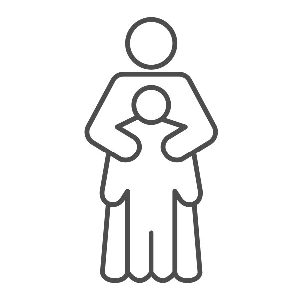 妈妈保护她的孩子细线图标，6月1日儿童保护日概念，母亲拥抱儿子矢量标志上的白色背景，母亲关心她的孩子图标轮廓风格的移动，网络。图片下载