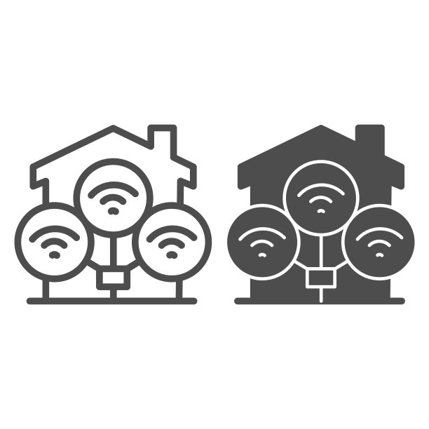 房屋无线网络连接图标，智能家居技术互联网服务矢量图图片下载