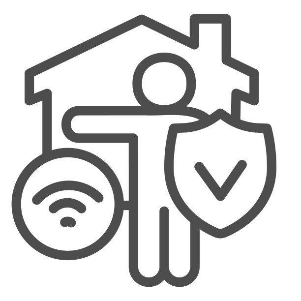 家庭安全警卫和无线连接线性图标，智能家居安全保护矢量标志图片下载