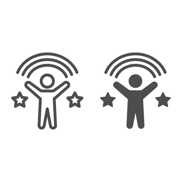 男孩和彩虹线和固体图标，6月1日儿童保护日概念，彩虹标志下的白色背景，男孩和美丽的彩虹天空与星星符号的轮廓风格。向量。图片下载