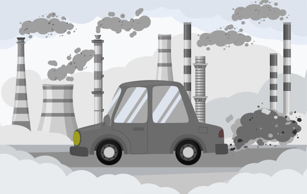 汽车有毒污染，空气污染或环境污染汽车废物危害漫画图片下载