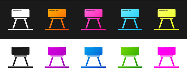 设置鞍马图标孤立的黑白背景。用于跳跃和体操的运动器材。矢量图图片下载